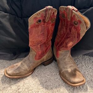 Rocky Brown and Red Western Heeled Boots